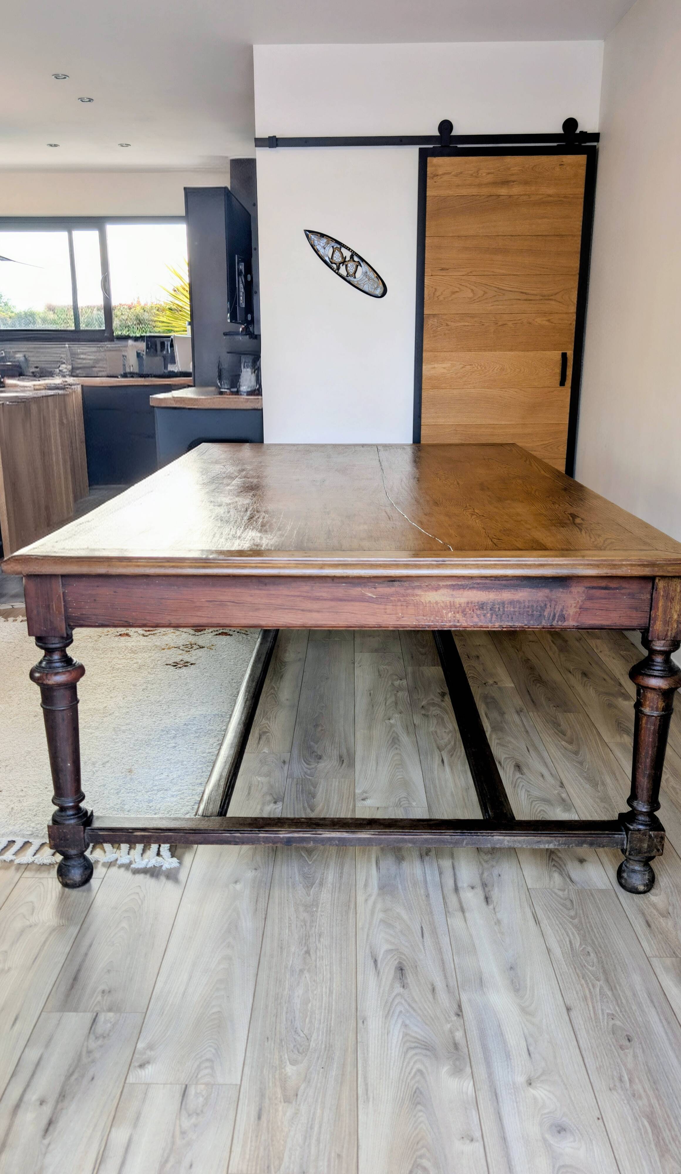 Large pitch pine table 230×140 – Early 20th century, warm and charming