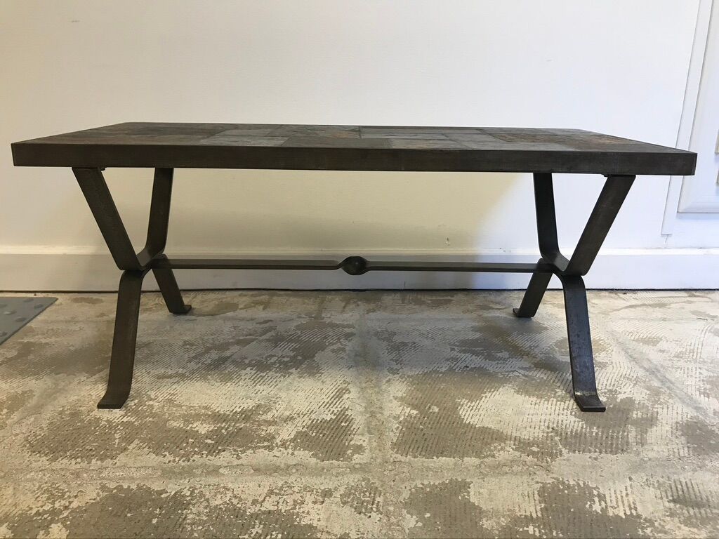 Wrought iron table slate tiles 1960