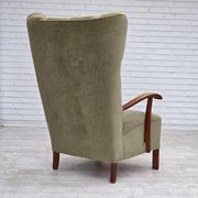 1960s, Danish highback armchair, furniture velour, oak wood.