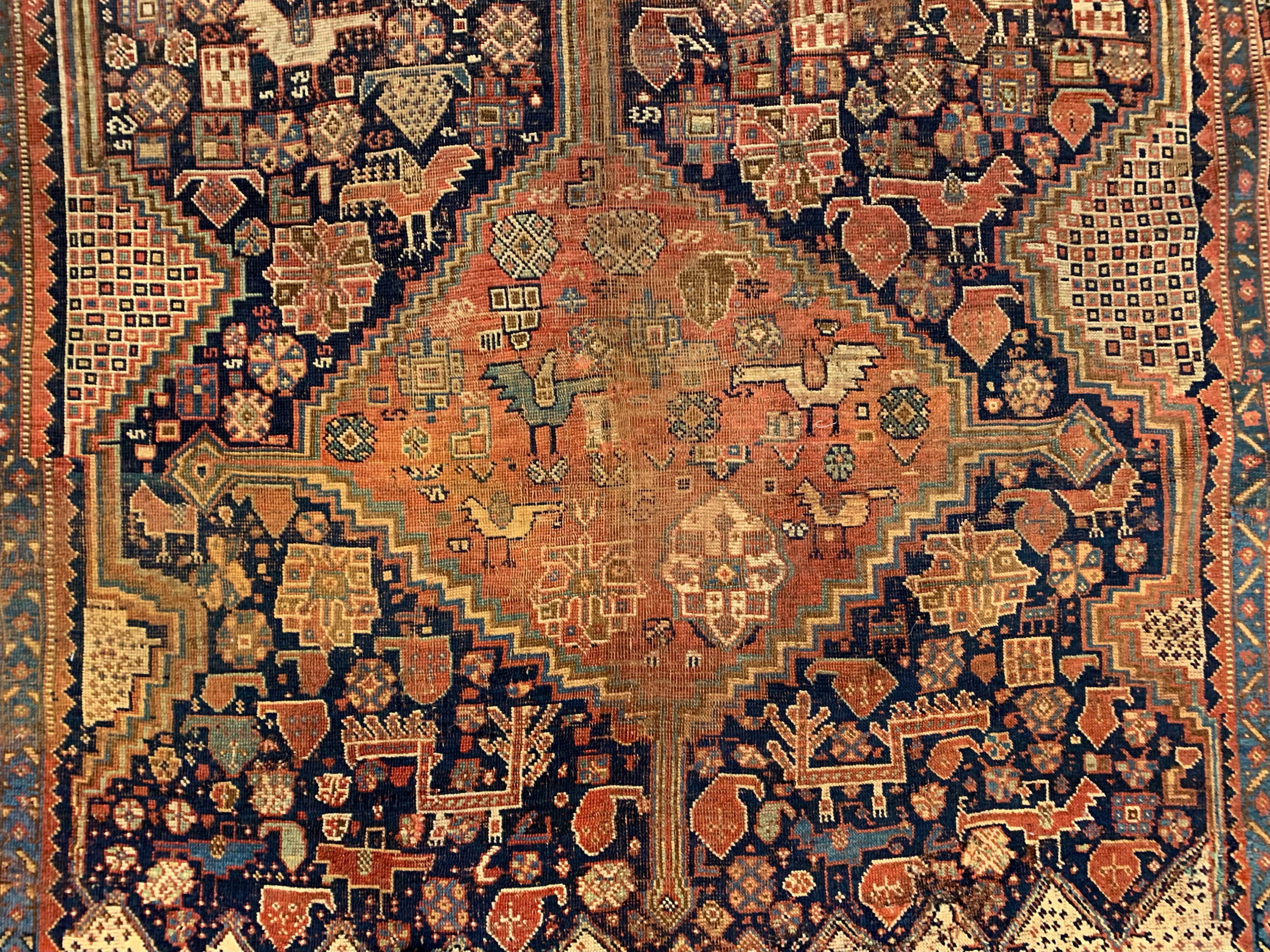 Antique tribal qashqai rug 275x157 cm, medium, oriental carpet truly shabby chic