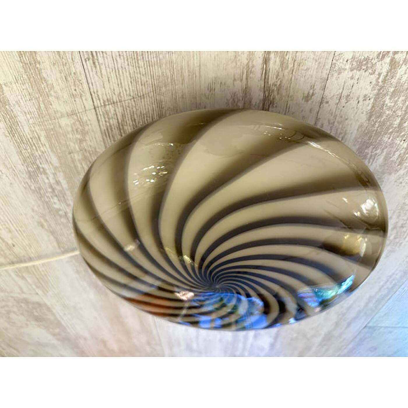 Contemporary Italian Milky-White and Brown Swirls Murano Glass Flush Mount