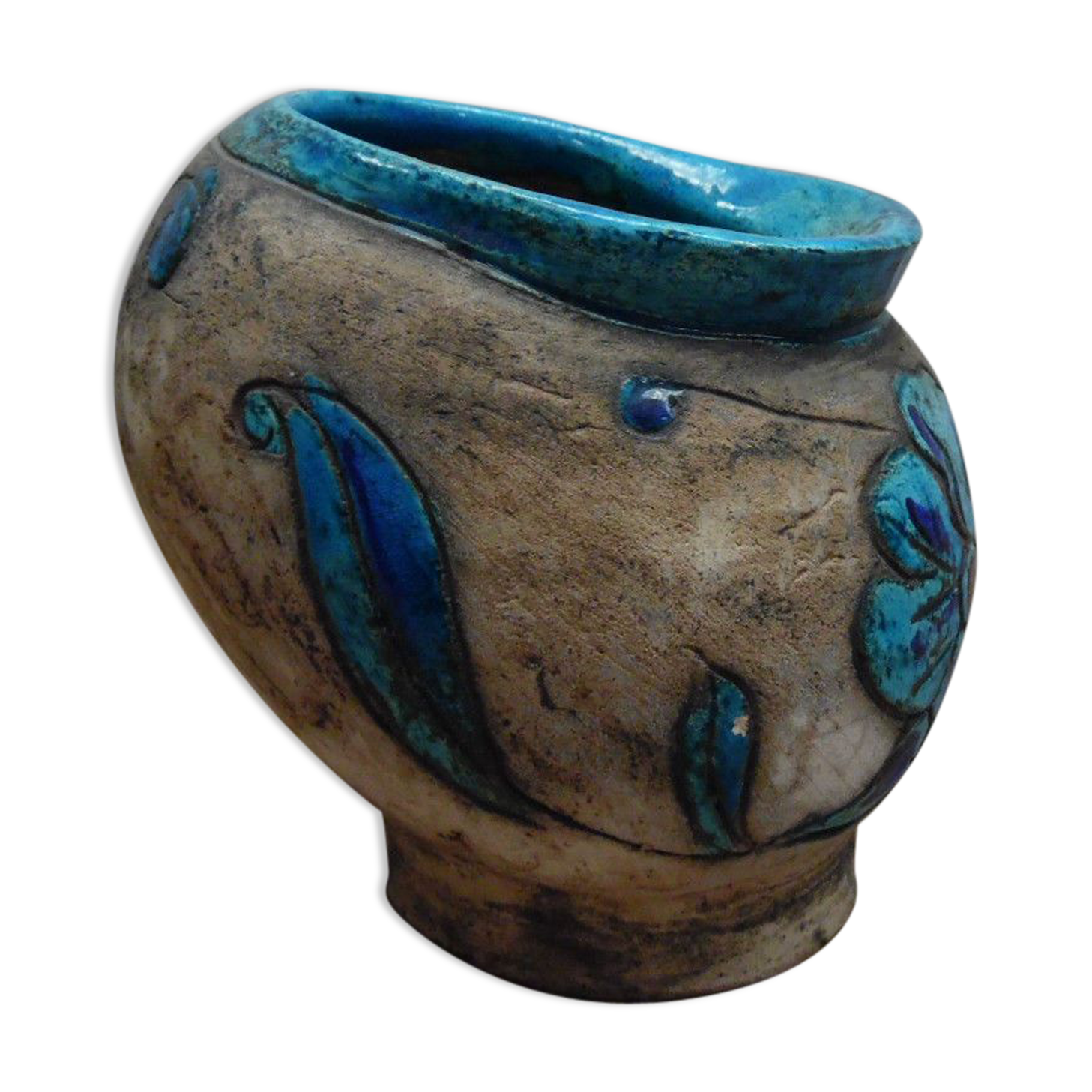 Vase en faïence émaillée bleu