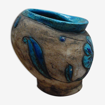 Vase en faïence émaillée bleu