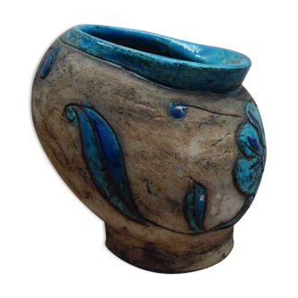 Blue glazed earthenware vase