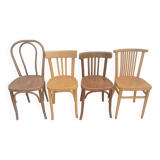Set of 4 mismatched bistro chairs.