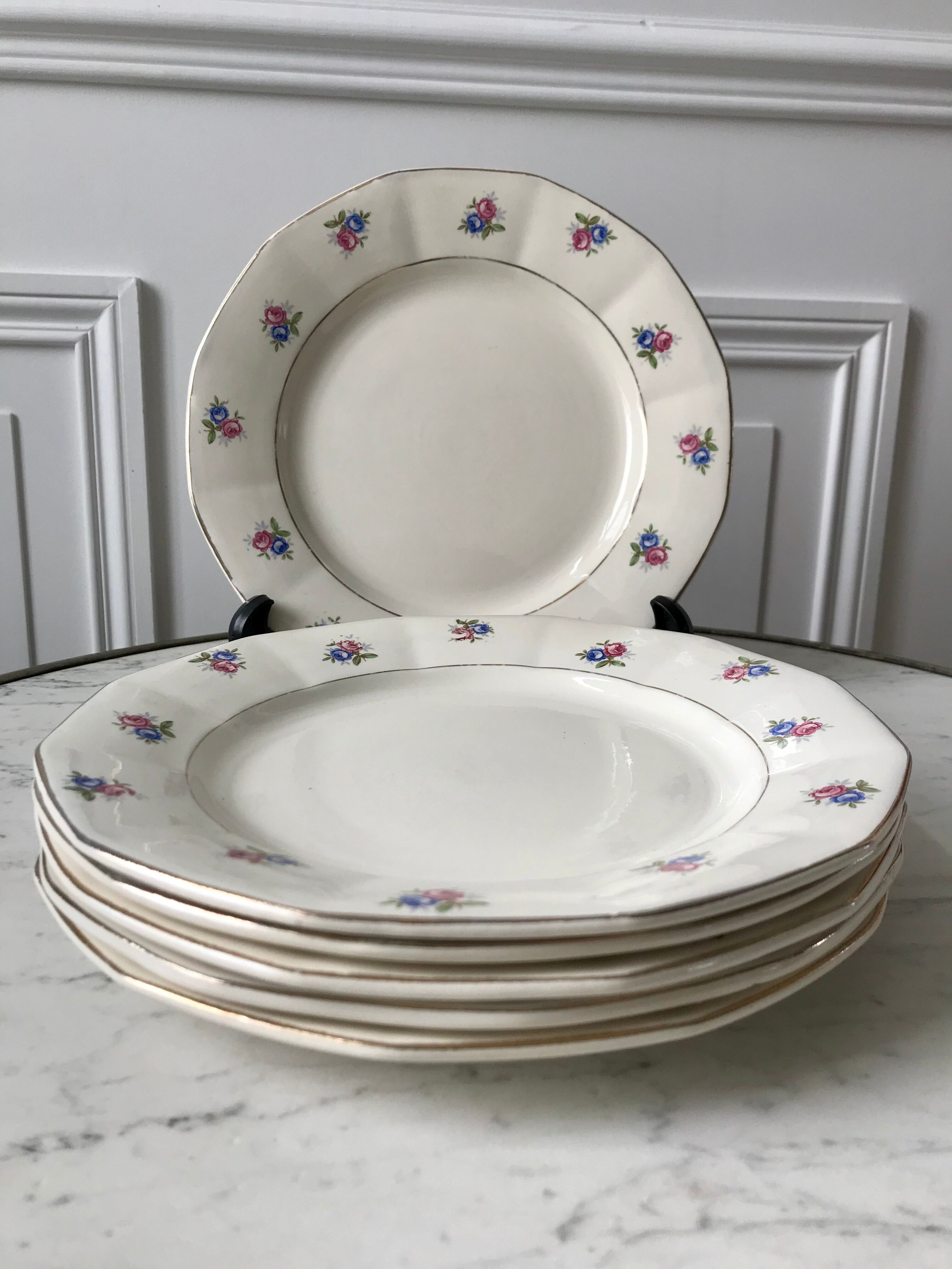Set of 6 flat plates Digoin Sarreguemines 50s