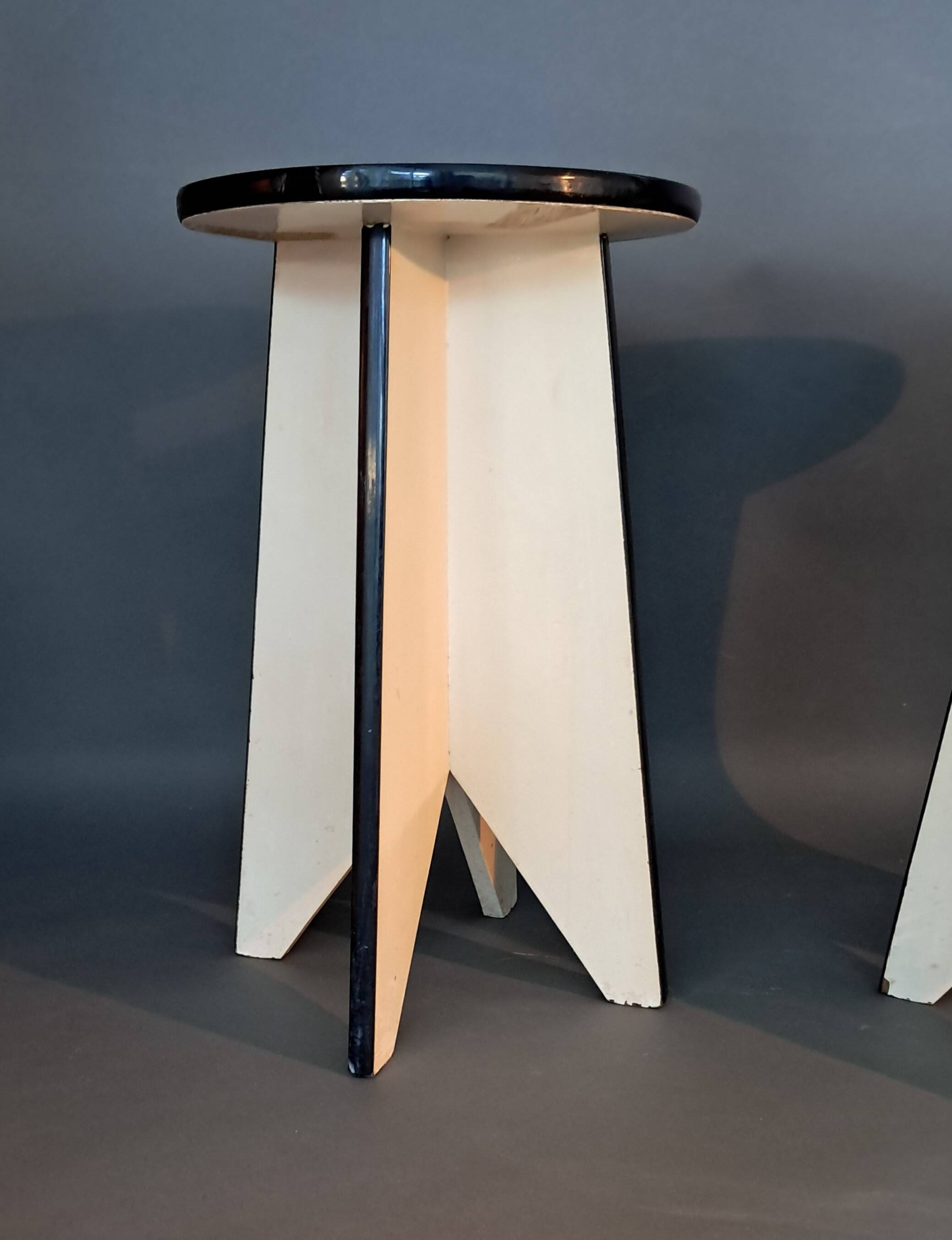 Pair of black and white lacquered wooden stools 1950/1960 Vintage.