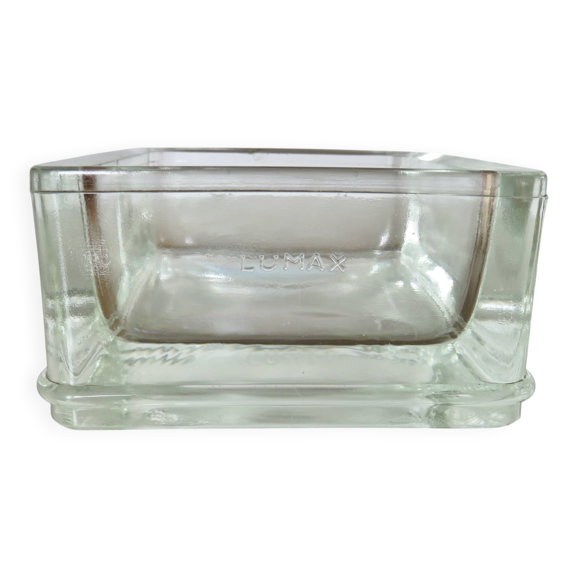 Glass slab, ashtray, pocket emptier, signed LUMAX, 1940s 50s.