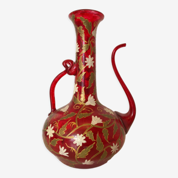 Carafe blown glass enamelled paint