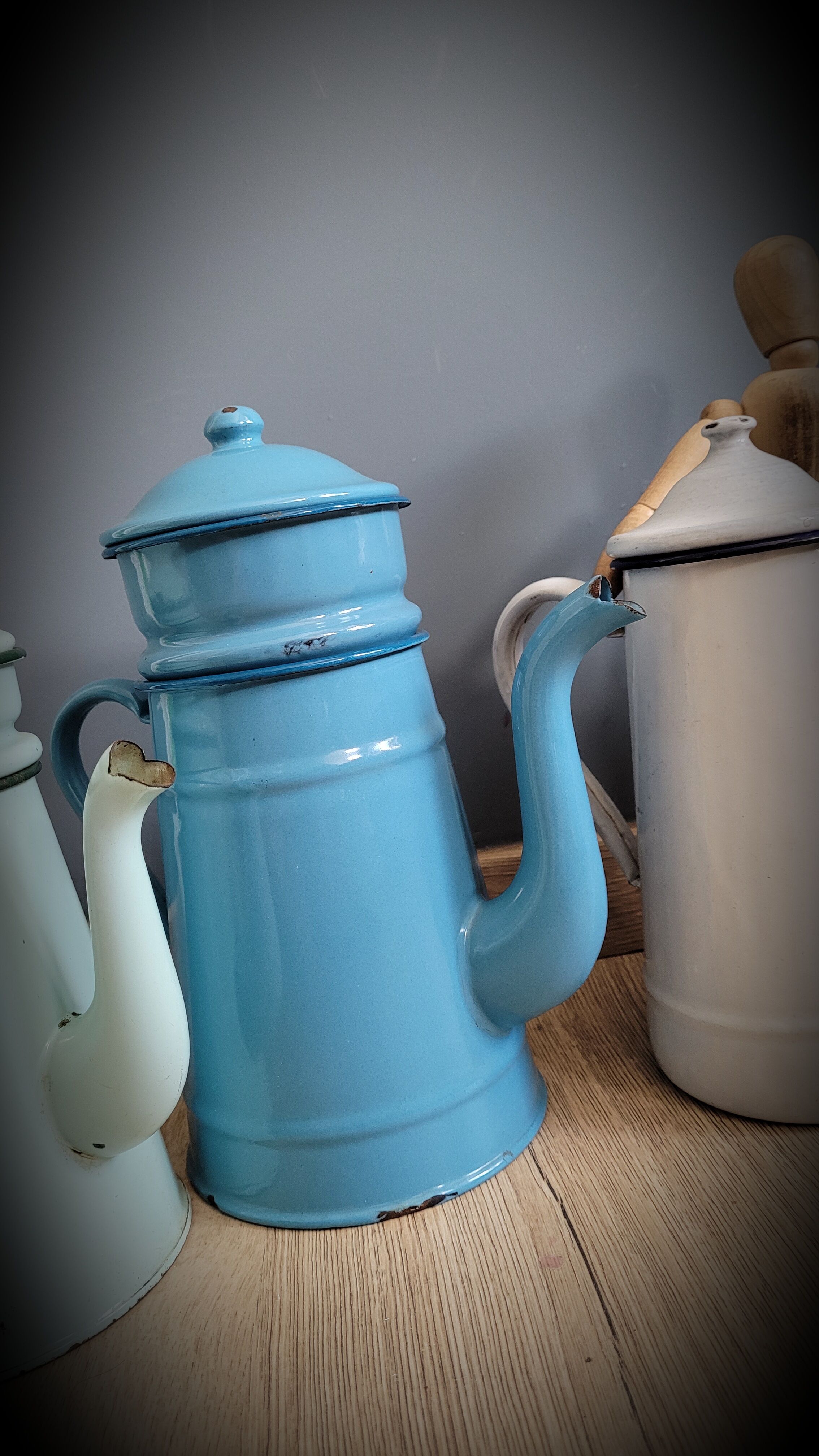 Blue enamelled coffee maker