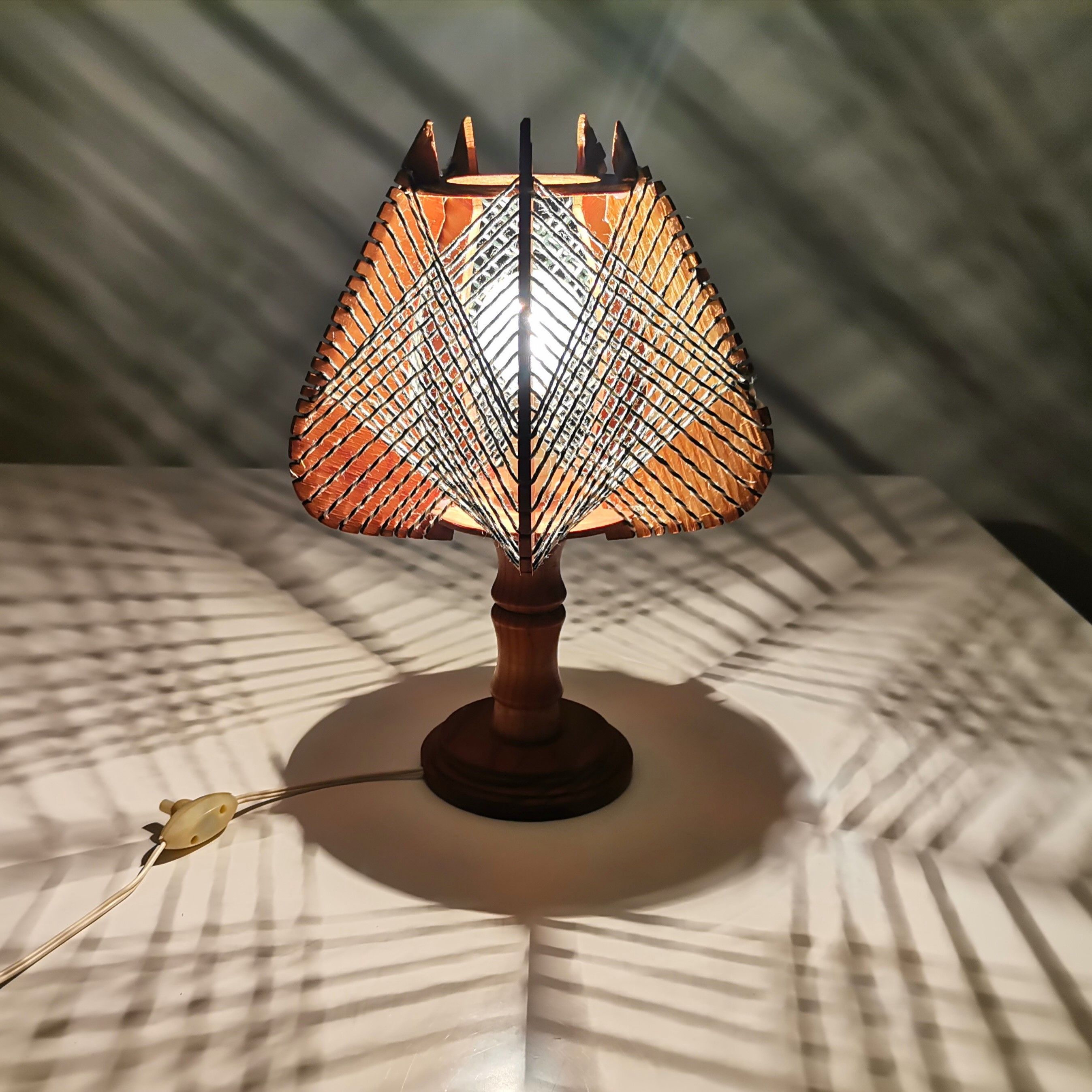 Vintage wooden bedside table lamp 1960