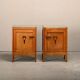 Art Deco Amsterdam School Nightstands pair in oak and glass, 1930s Netherla