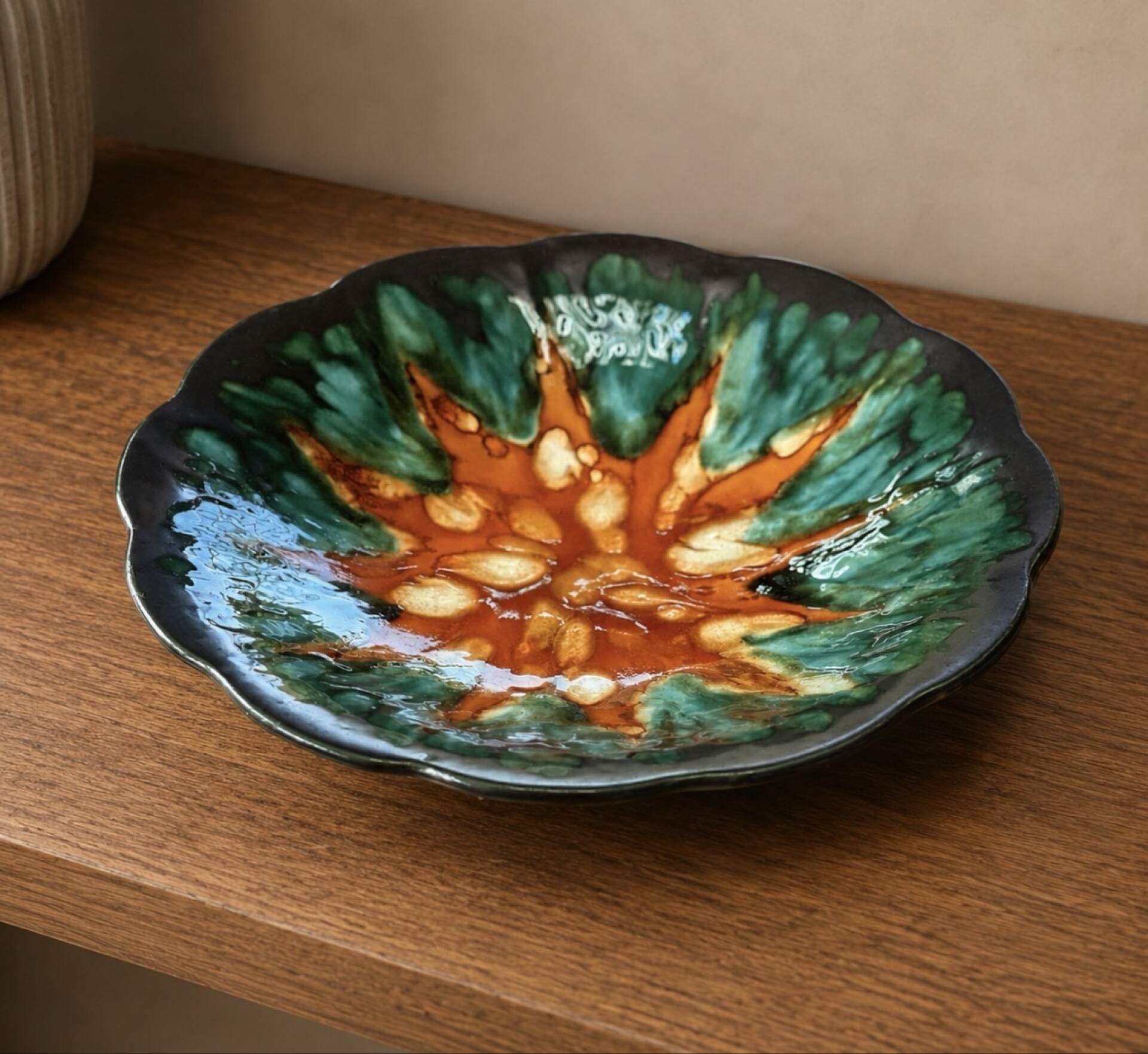 Large pedestal bowl Longwy "Jasper" – Ø 36 cm – Very good condition