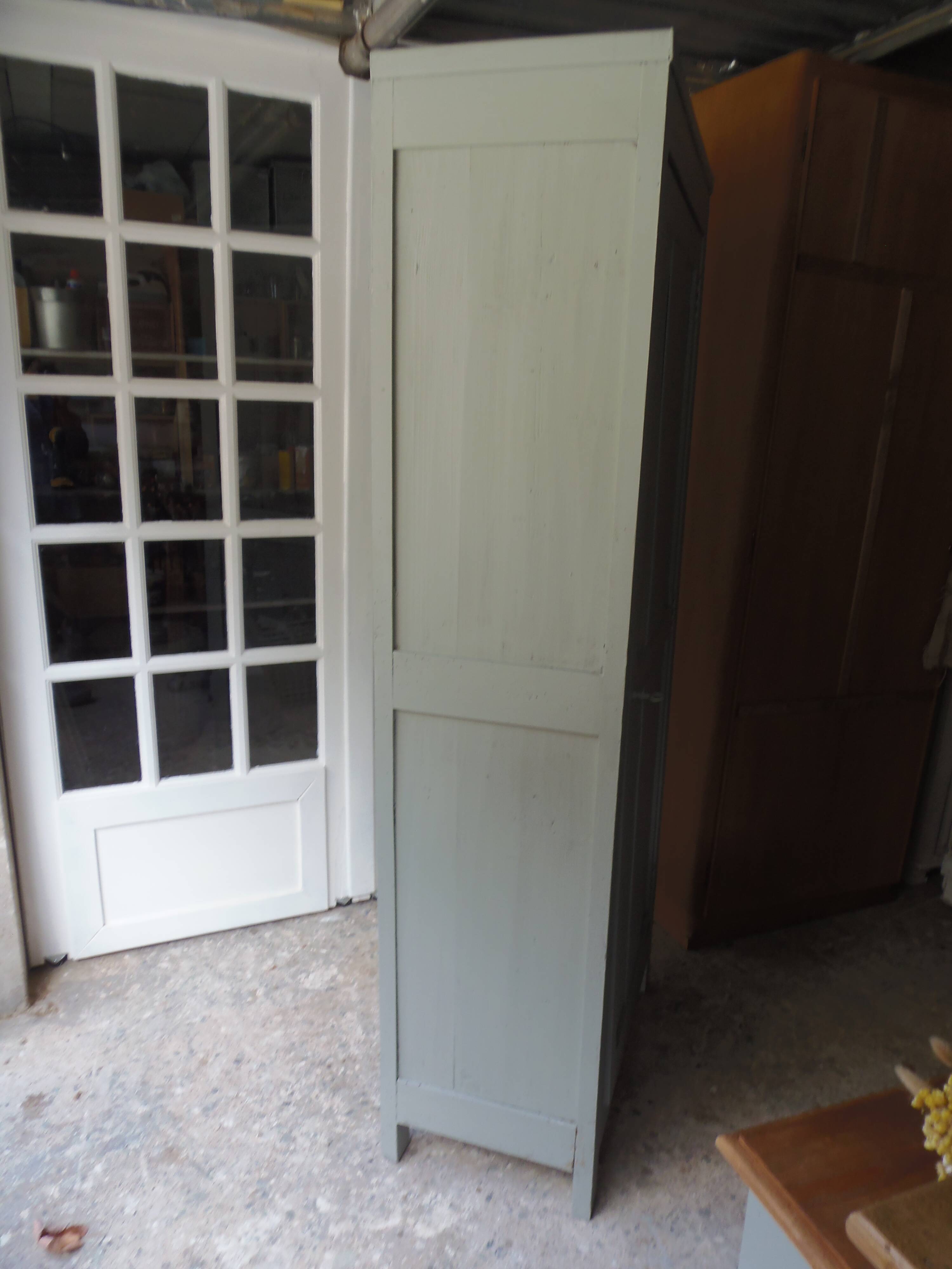 Vintage Parisian wardrobe with 1 vintage door re-enchanted in verdigris