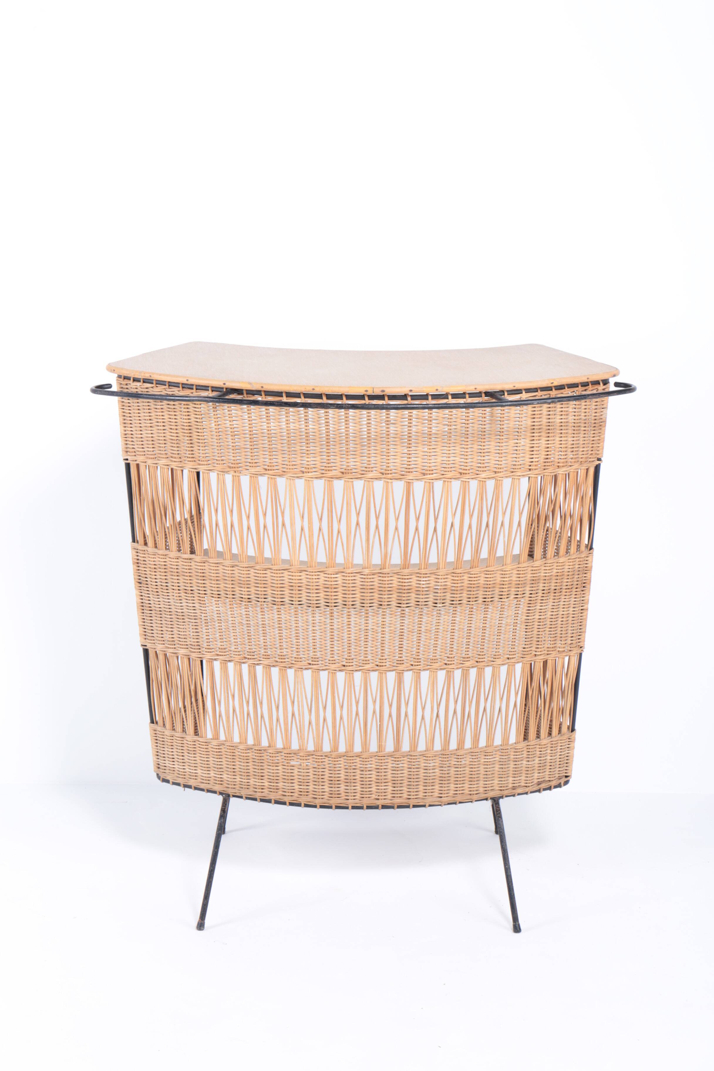 Vintage rattan and metal bar, 60s