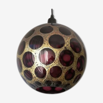 Space age vintage purple and gold large disco ceiling lamp