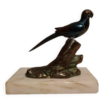 Brass parrot on marble base