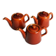 3 brown glazed ceramic teapots