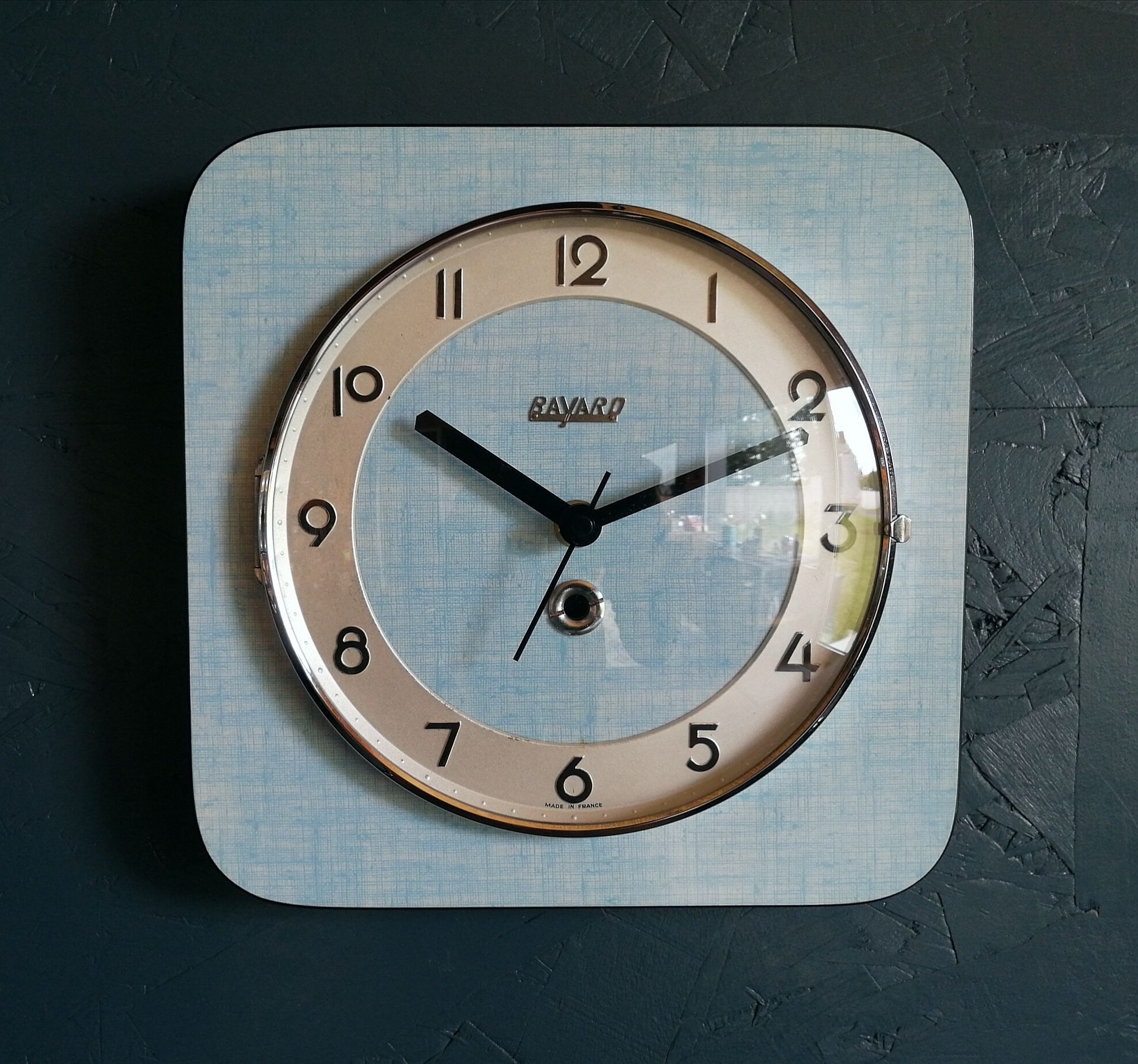 Clock formica vintage clock square wall silent "Blue Silver Sky"