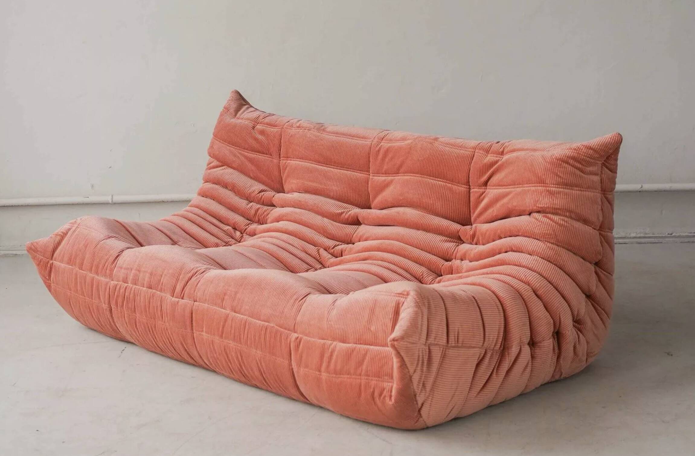 Coral corduroy Togo 3-seat & corner sofa by Michel Ducaroy for Ligne Roset