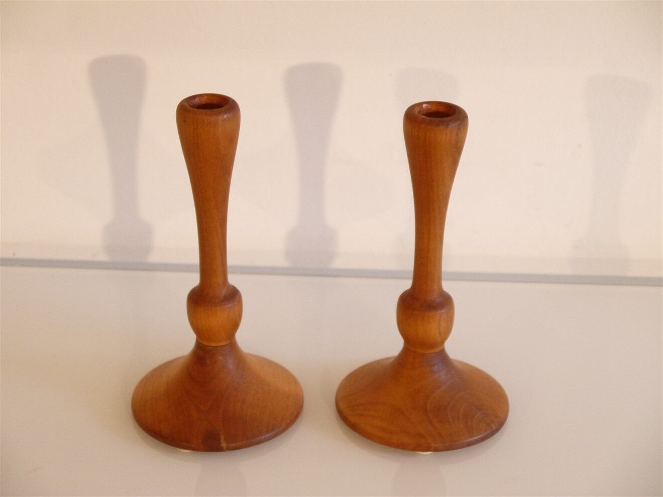 Pair of vintage teak candle holders 1960