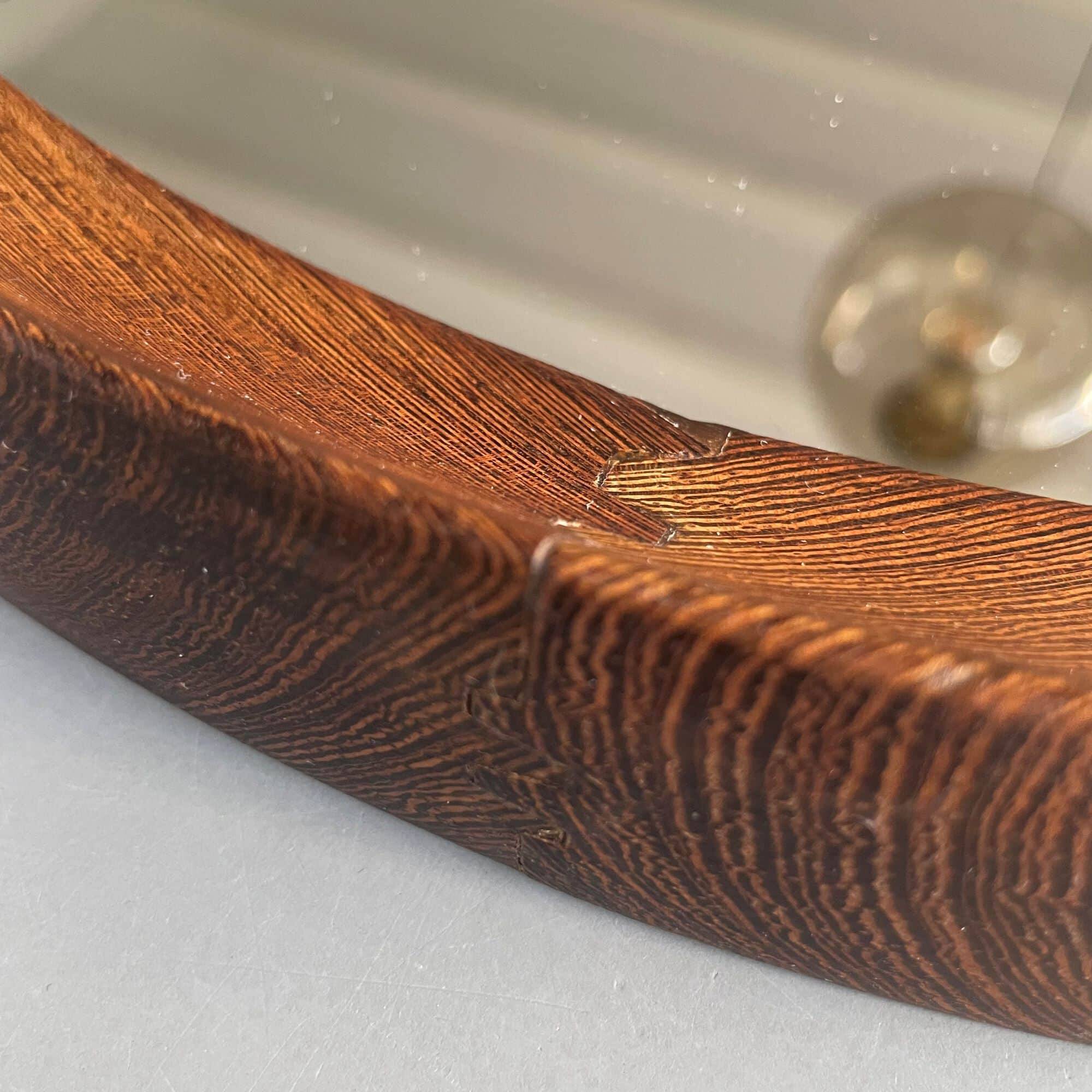 Miroir rond en bois de wengé massif, O.W. Hack Zwolle, Pays-Bas, années 1960
