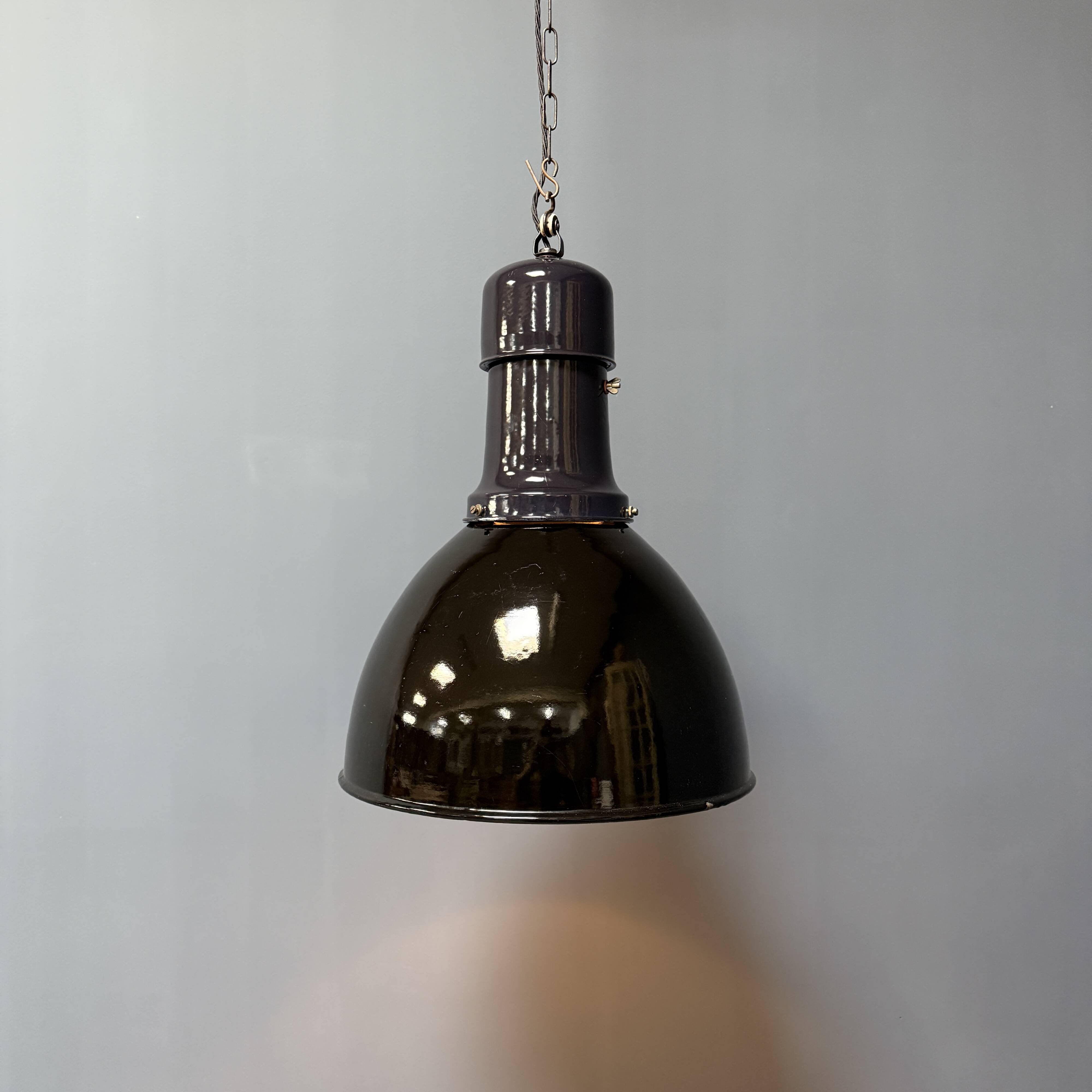 Large black enamel Bauhaus factory lamp