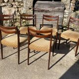 Lot of 6 vintage Scandinavian chairs from the 1950s in rosewood.