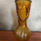 Ancien Vase Verre Moulé Jaune Orange Ambrée Made In Italy Vintage