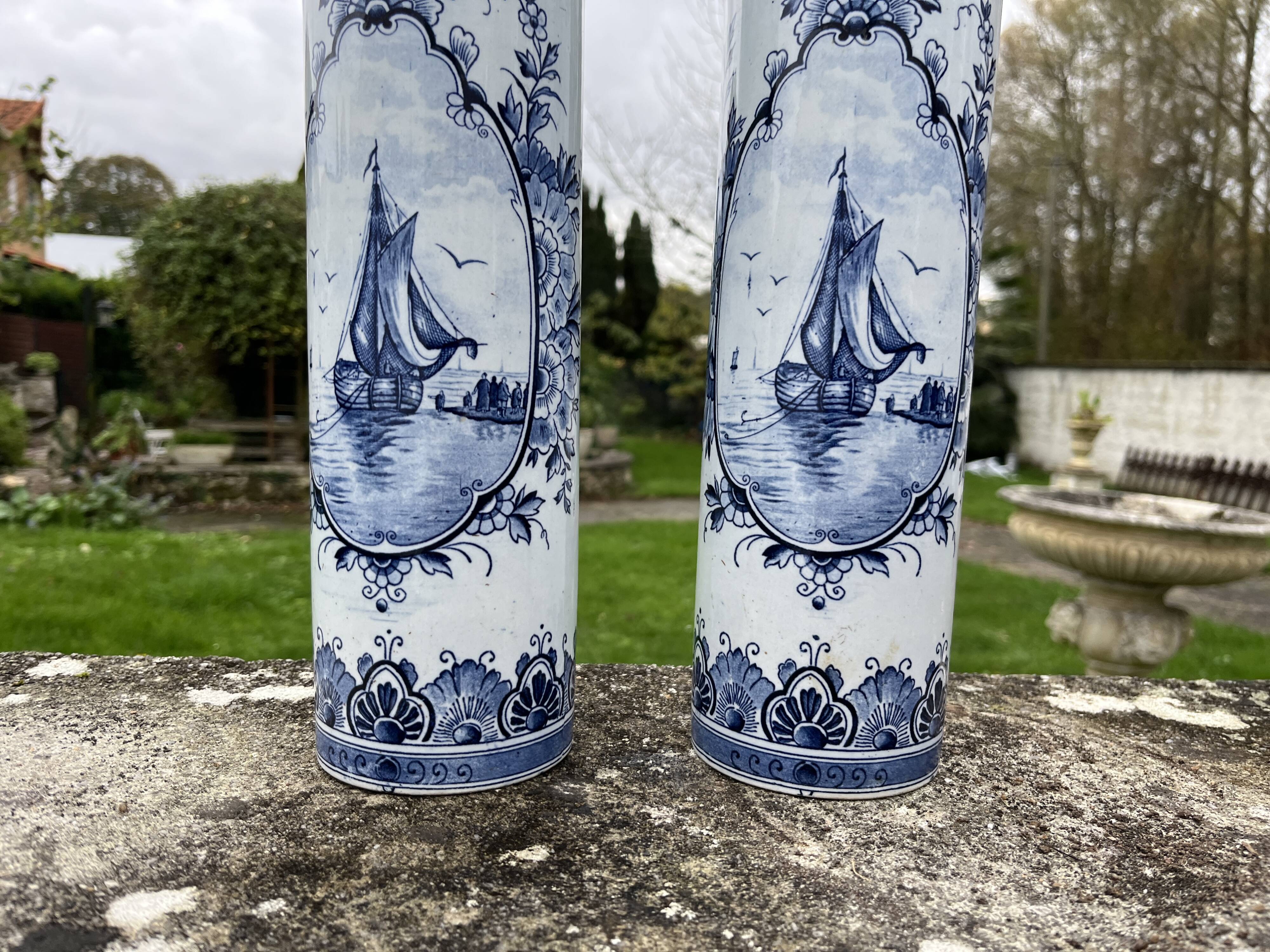 Pair of Delft vases with blue marine decoration