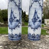 Pair of Delft vases with blue marine decoration