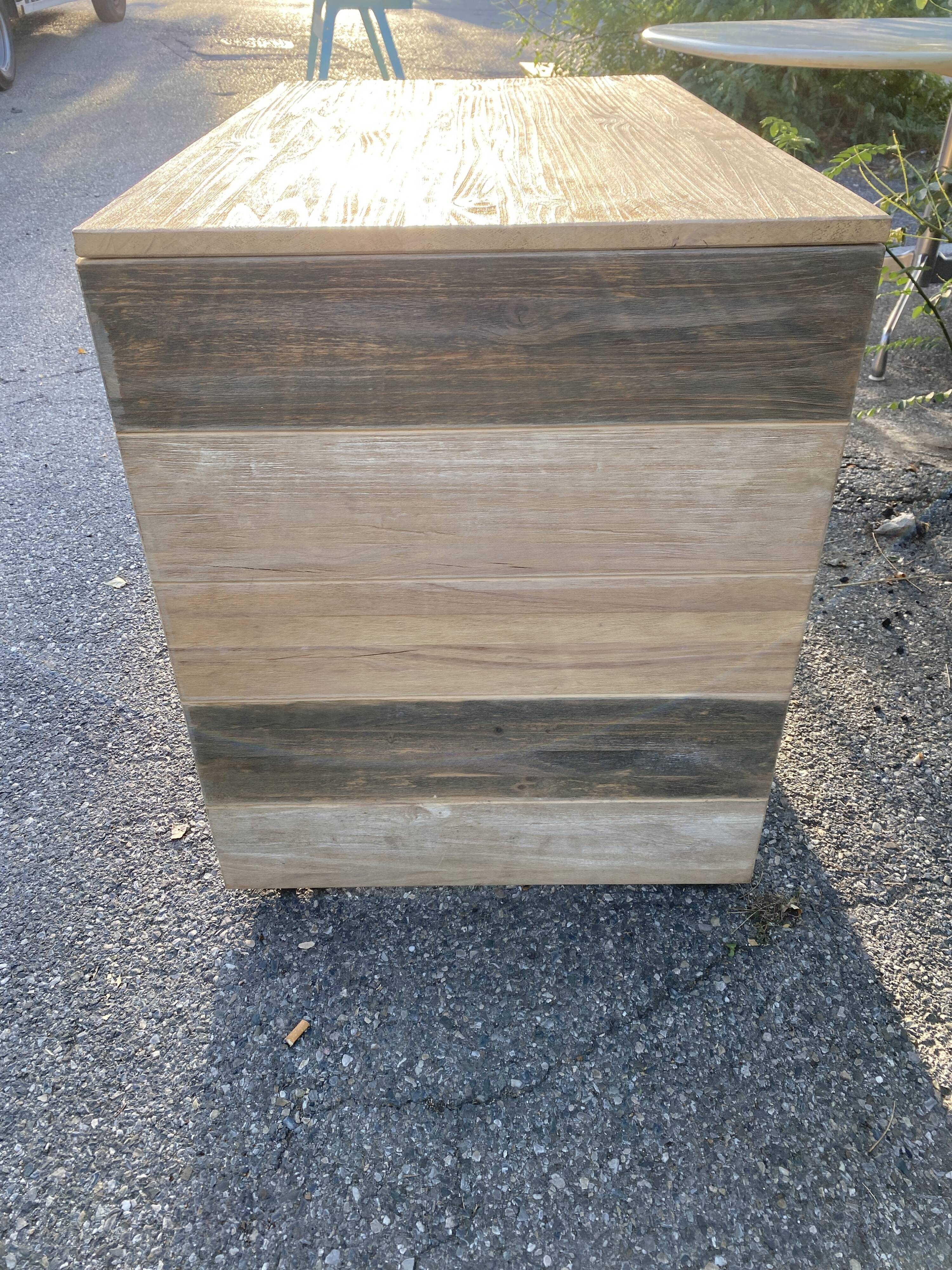 Desk in cream and blue patinated pine