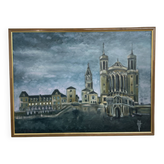 Peinture huile sur toile basilique Fourvière