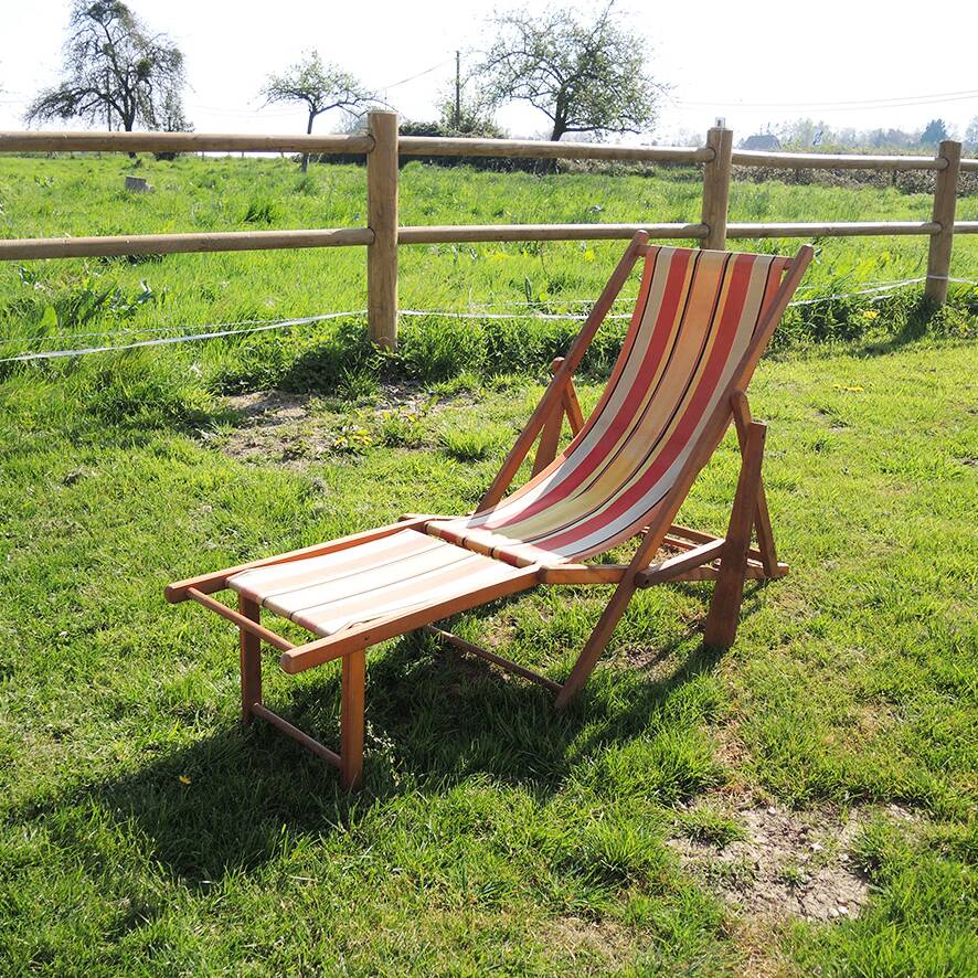 Old Wooden and Bayadere Canvas Deckchair