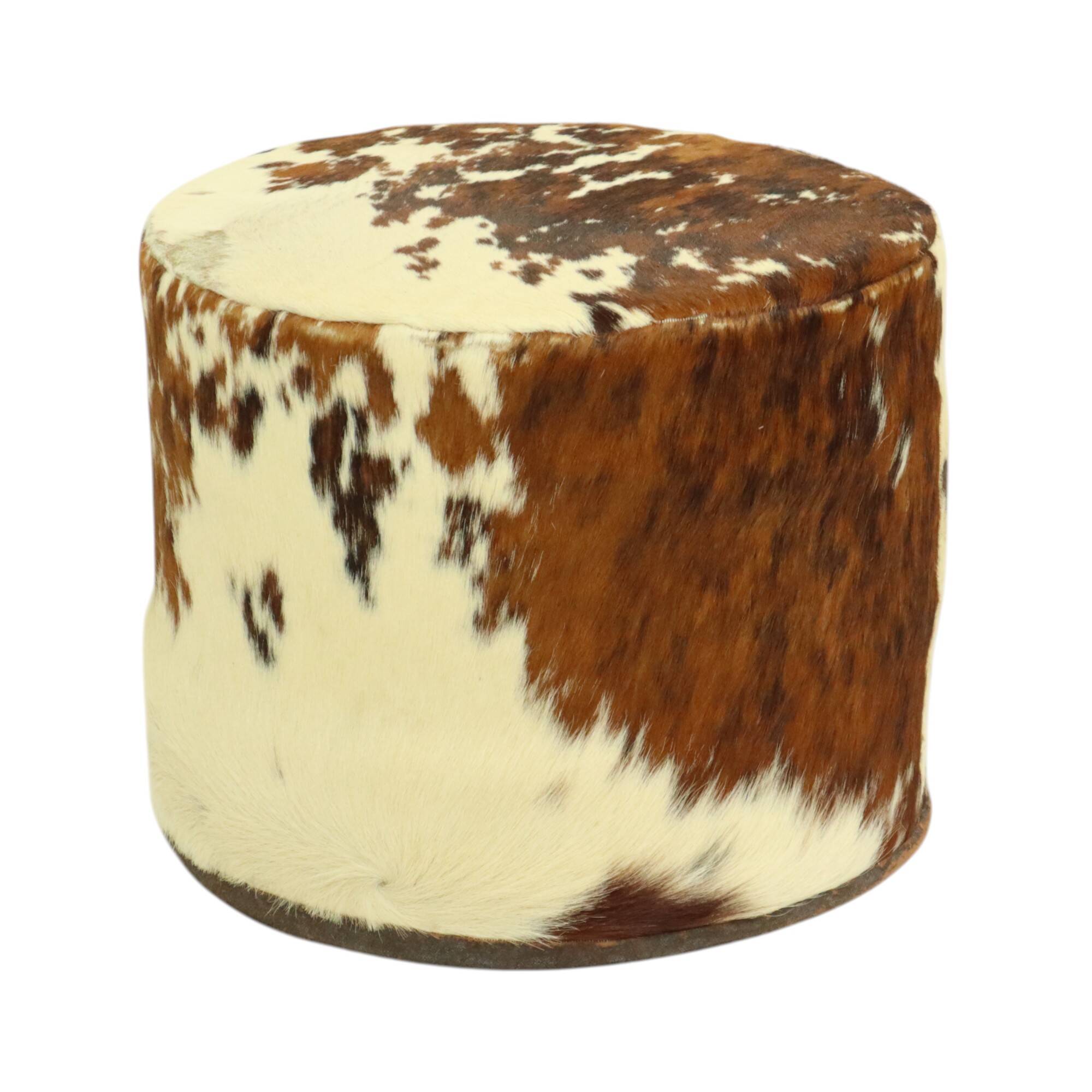 Round Vintage Pouf Cowhide Leather Sixties 47cm