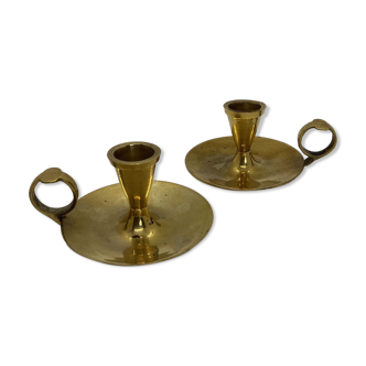 Pair of golden brass candle holders