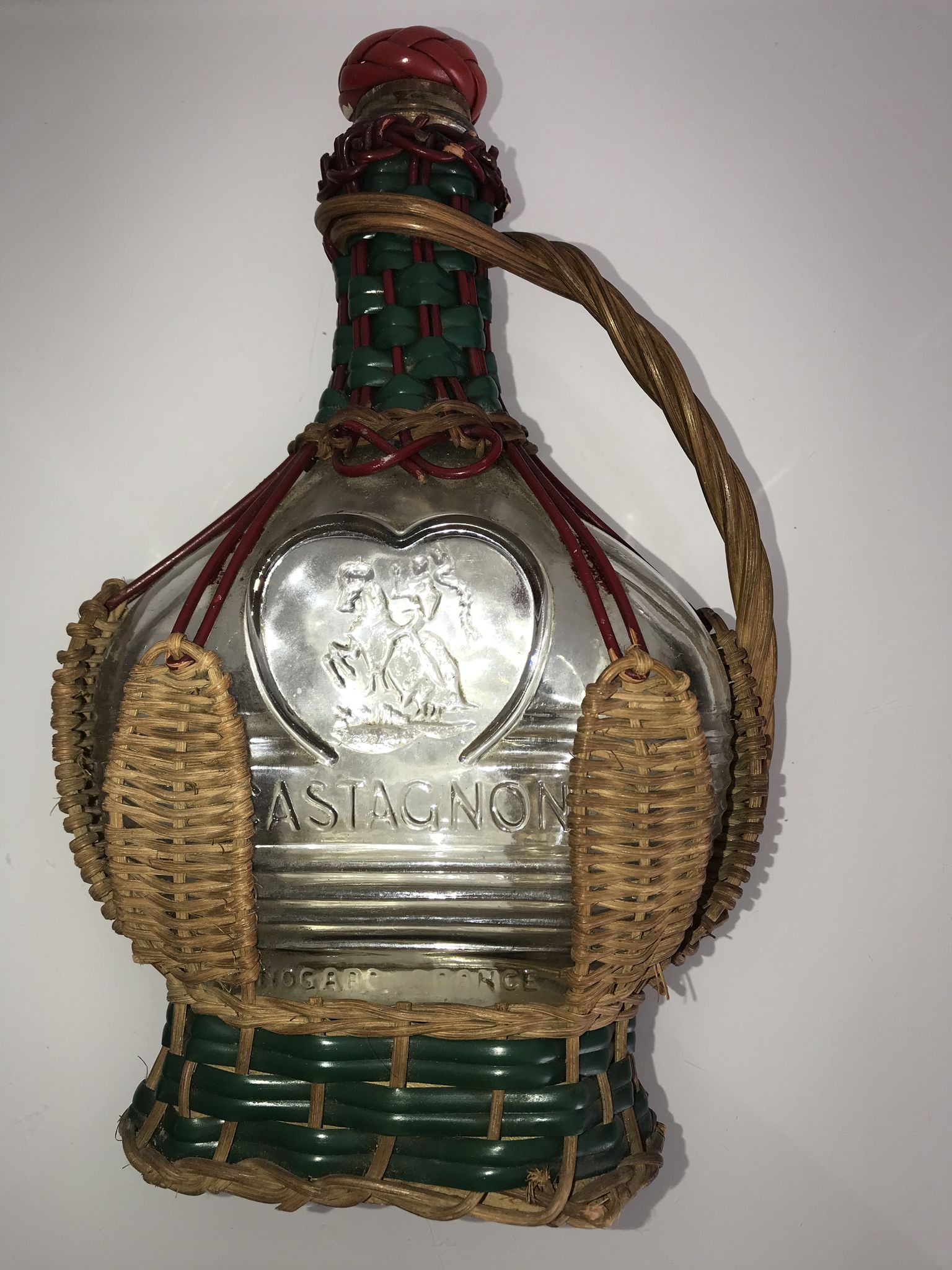 Carafe en verre Castagnon recouverte d'osier avec boite à musique