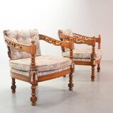 Giorgetti Gallery Collection Wooden Lounge Chairs w. Gobelin Upholstery 70s