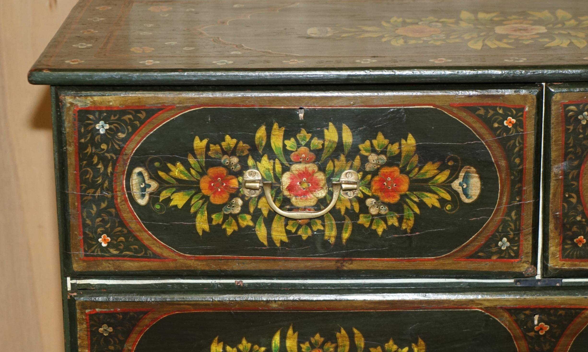 Antique Swedish commode hand-painted, two drawers out of three.