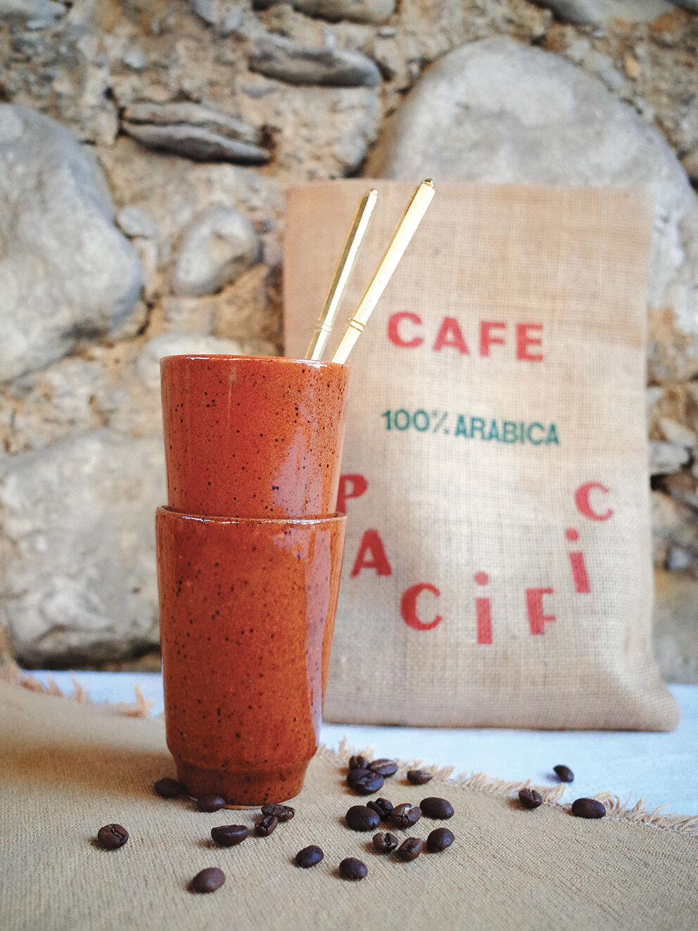 2 coffee cups / Mazagran in Digoin sandstone