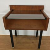 Modernist bedside table wood and glass 1950