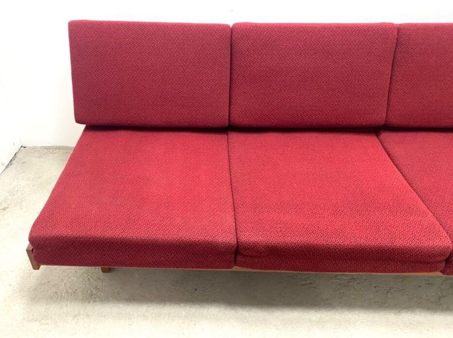 Beech sofa bed & red fabric by Drevotar Czech vintage 1960s