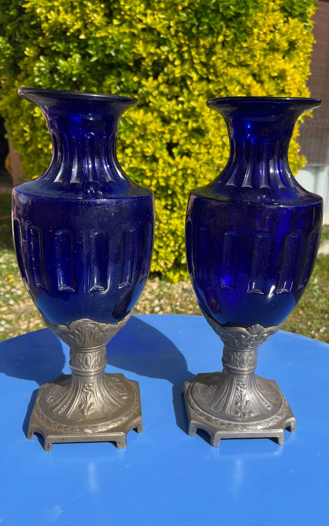 Two antique 19th century cobalt blue vases