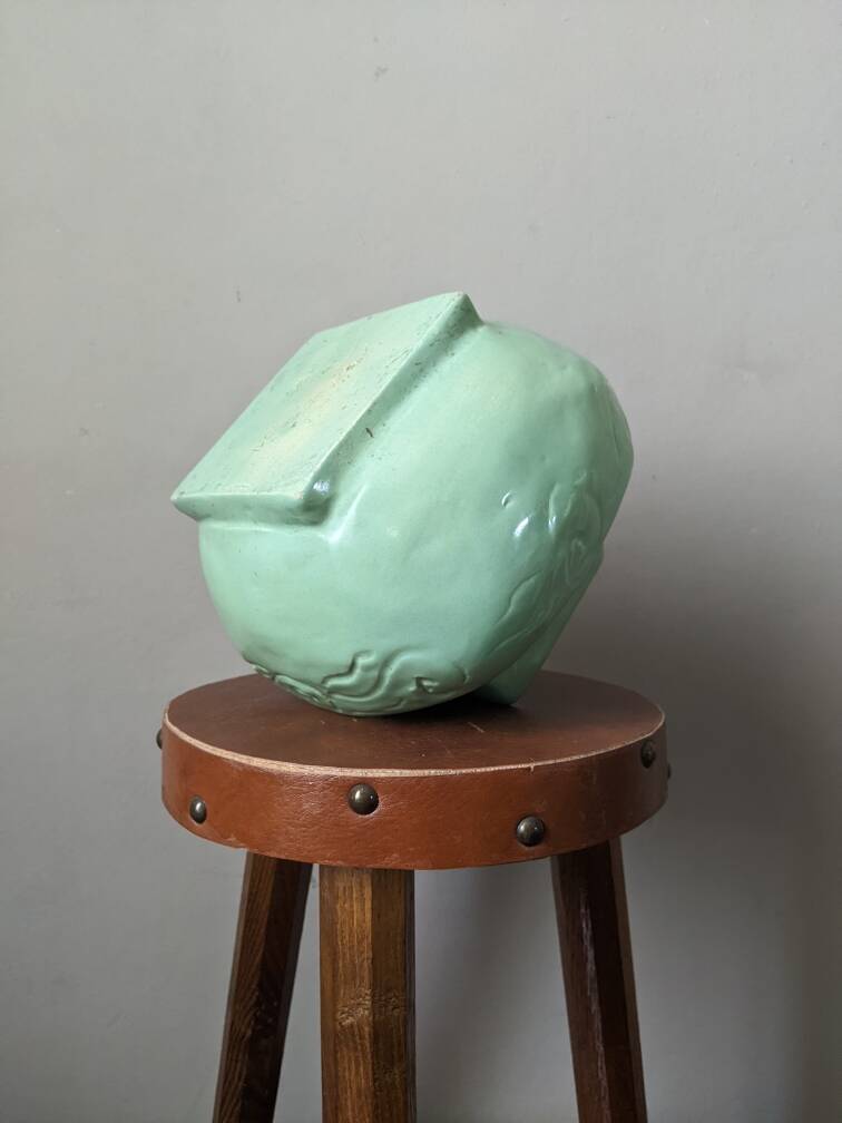 Vintage vase, handmade pottery, mint green, slow country decoration