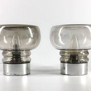 Pair of vintage 70s lamps in smoked glass – retro design lighting