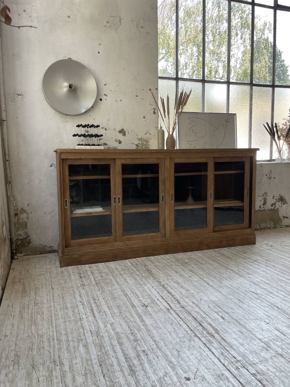 Oak sideboard with glass doors