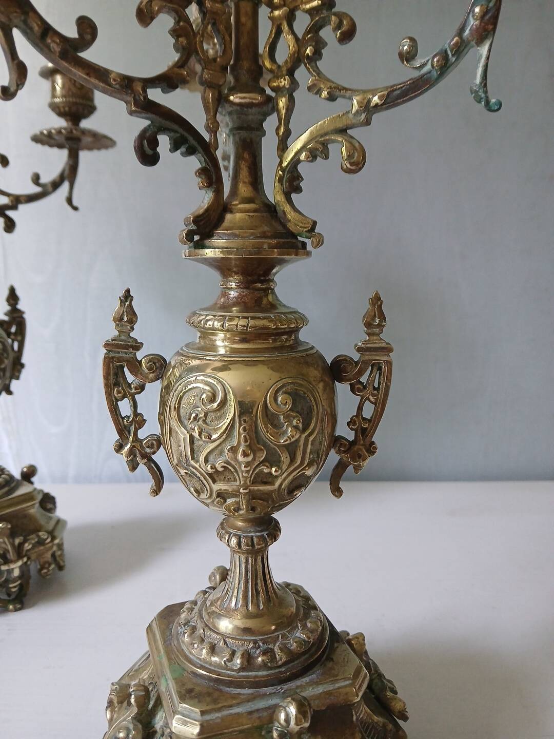 Pair of bronze candlesticks in Louis XVI style – 4 lights – 38 cm