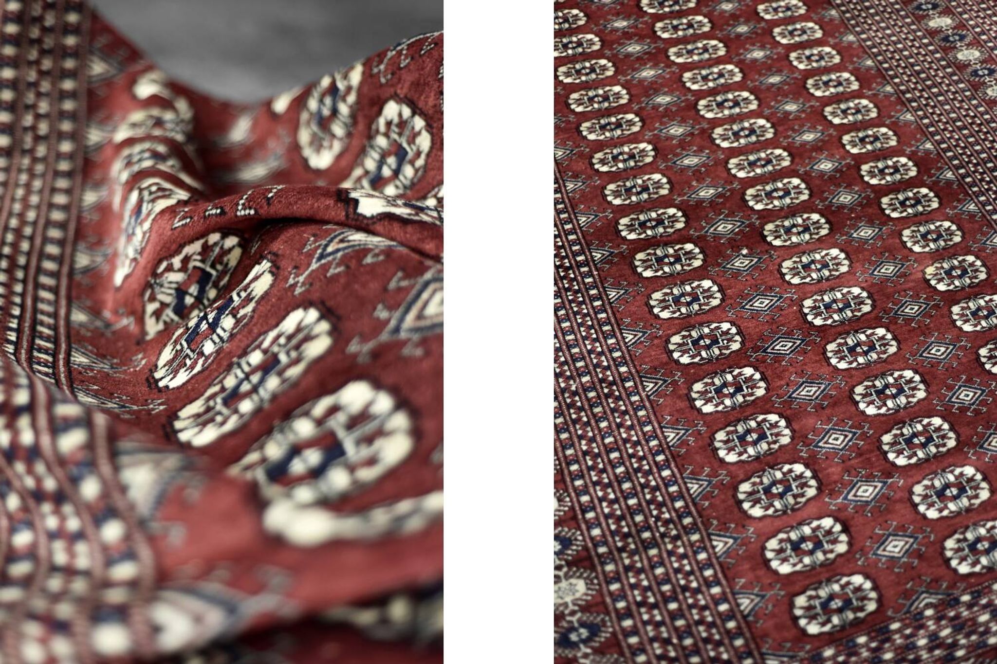 Handwoven red Boukhara oriental rug, 1960s