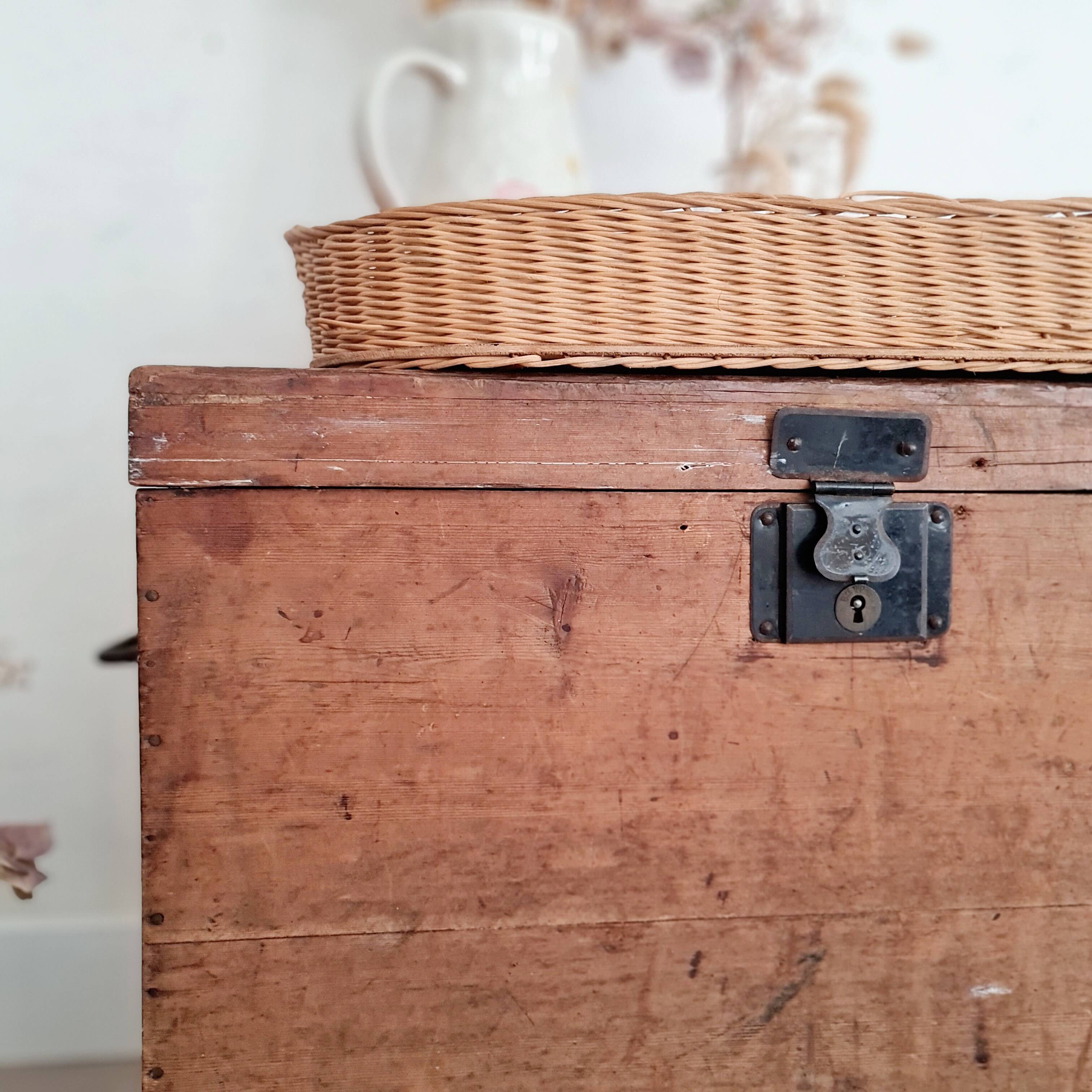 Old wooden chest with metal handles