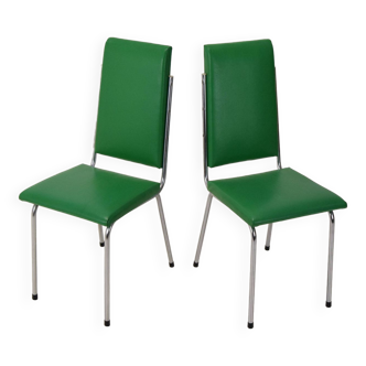 Pair Leatherette Dining Chairs of Mid-century, Czechoslovakia, 1980's.